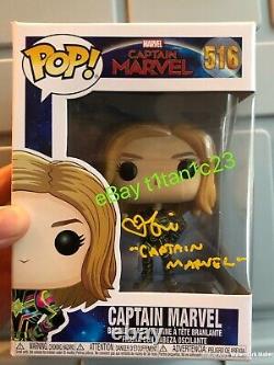 Brie Larson Signed Captain Marvel Funko Pop 516 Jsa Coa Auto Avengers Neon Suit