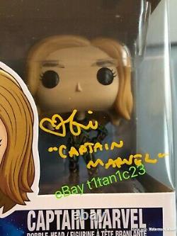 Brie Larson Signed Captain Marvel Funko Pop 516 Jsa Coa Auto Avengers Neon Suit