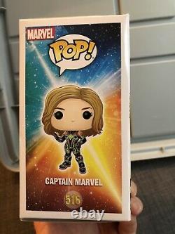 Brie Larson Signed Captain Marvel Funko Pop 516 Jsa Coa Auto Avengers Neon Suit