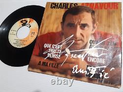 CHARLES AZNAVOUR autograph vinyl 7' YESTERDAY AGAIN signed live concert PARIS rare