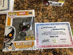 Funko Pop Anti Venom Hot Topic Exclusive Stan Lee signed withcoa