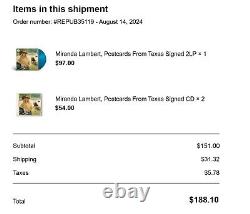 Miranda Lambert Postcards From Texas Signed / Autographed Vinyl 2 Lp Album Nice