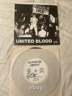 Agnostic Front United Blood 7 Signé Par Roger Miret Vtg Vinyl
