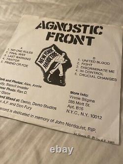 Agnostic Front United Blood 7 Signé Par Roger Miret Vtg Vinyl