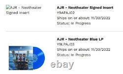 Ajr Neotheater Blue Lp Vinyl Record Avec Carte D'art Autographiée Signée Presale