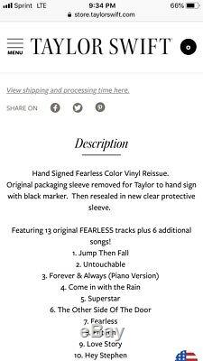 Autographed Sans Peur Taylor Swift Hand (platinum Gold Edition Vinyle Lp) Signe