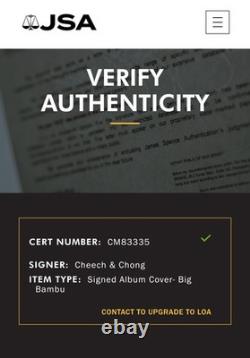 Cheech & Chong disque vinyle LP Big Bambu signé et dédicacé avec certificat d’authenticité JSA authentique