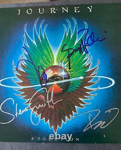 Couverture d'album en vinyle signée par le groupe Journey avec Evolution X4, enregistrement LP autographié par Schon.
