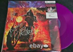 Groupe Judas Priest Autographié Bouclier Invincible Vinyle Violet Enregistré par JSA