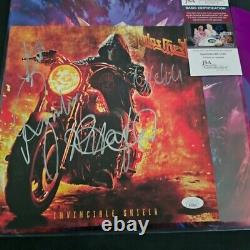Groupe Judas Priest Autographié Bouclier Invincible Vinyle Violet Enregistré par JSA