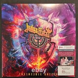 Groupe Judas Priest Autographié Bouclier Invincible Vinyle Violet Enregistré par JSA