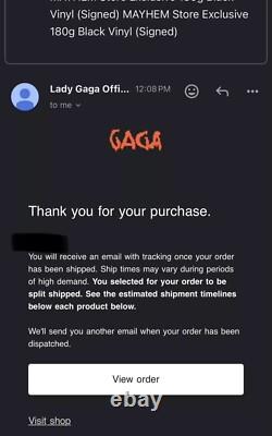 Lady Gaga MAYHEM Boutique Exclusive Vinyle Noir 180g Signé Autographié À La Main