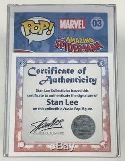Marvel Spiderman Funko Pop # 03 Hot Topic Exclusif Signé Par Stan Lee Withcoa