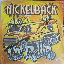 Nickelback a signé l'autographe GET ROLLIN Vinyle LP RECORD JSA COA ORANGE