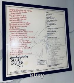 Peter, Paul & Mary album vinyle signé/autographié Such Is Love. Rare
