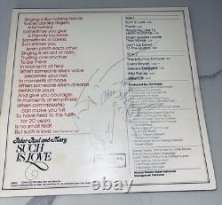 Peter, Paul & Mary album vinyle signé/autographié Such Is Love. Rare