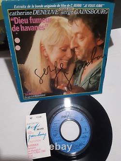 Serge Gainsbourg vinyle 45t autographié 'GOD SMOKER OF HAVANES' avec billet signé en direct