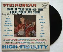 Stringbean signé et autographié, couverture d’album et vinyle rares de banjo old-time<br/>