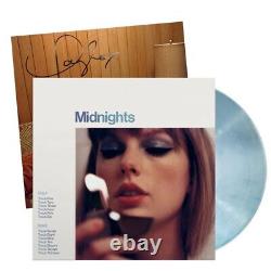 Taylor Swift Midnights Vinyl Moonstone Blue + Photo Signée Nouveaux Navires Aujourd'hui