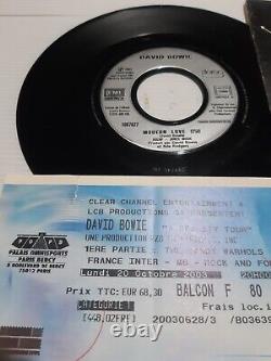 Vinyle 7' dédicacé de David Bowie MODERN LOVE billet de concert signé PARIS 2003