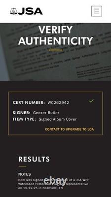 Vinyle LP Gatefold Black Sabbath Paranoid signé par Geezer Butler JSA COA